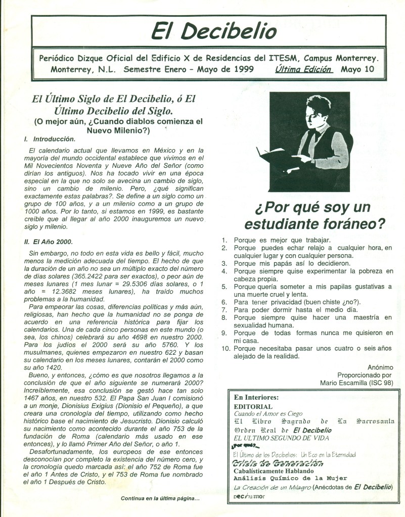 "El Decibelio Edición Especial", mayo 10, 1999, página 1