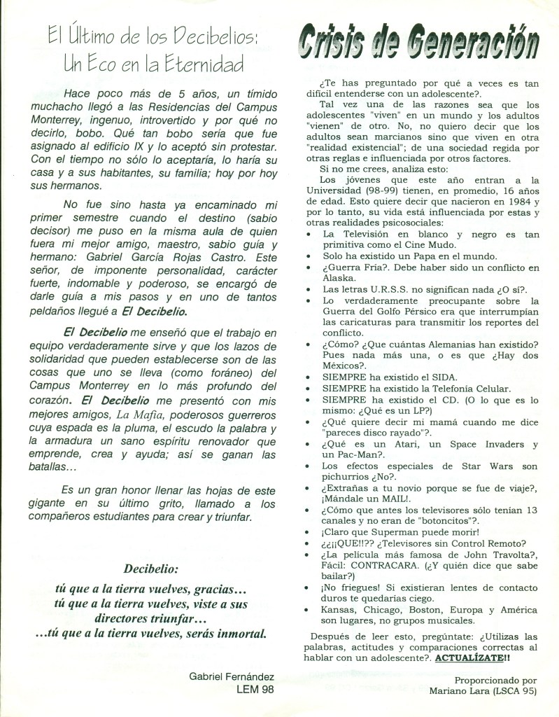"El Decibelio Edición Especial", mayo 10, 1999, página 5