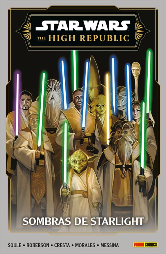 Portada de High Republic "Sombras de Starlight" mostrando a varios Jedi con sus sables encendidos.