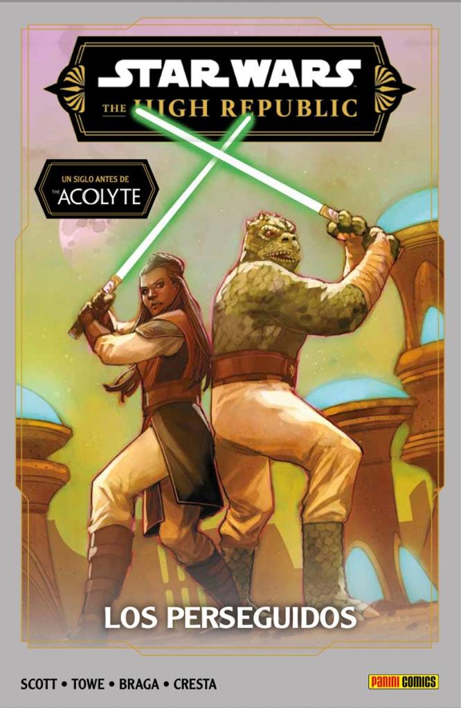 Portada de "The High
Republic Fase 3 - Los Perseguidos" mostrando a Skeer y Keeve Trennis blandiendo sus sables verdes.